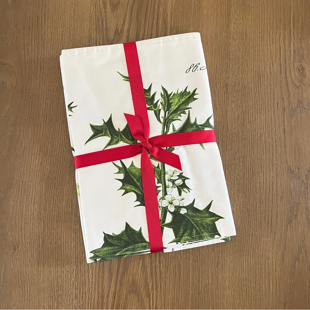 Williams Sonoma Holly Botanical Place Mats Set of 4 Holiday Winter Green Berry